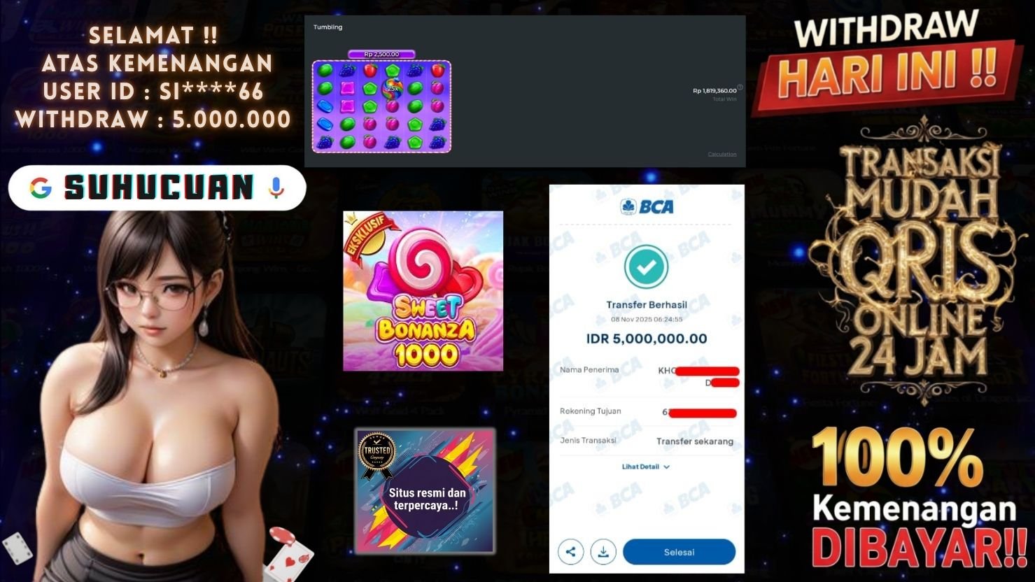 SUHUCUAN JACKPOT SLOT SWEET BONANZA 1000